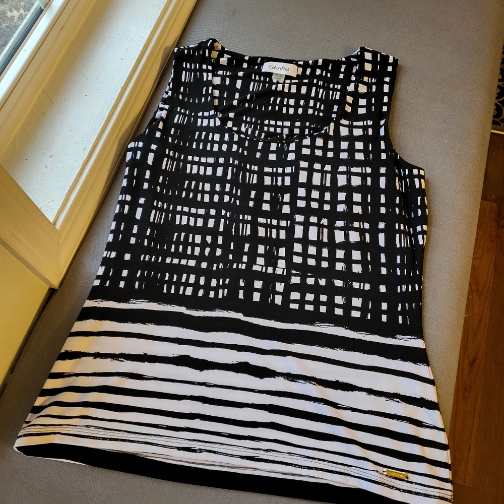 Calvin Klein sleeveless top in black and white design